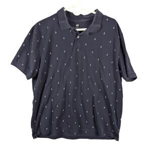 H & M Shirt Mens Extra Large Navy Blue All over Anchor print Coastal Beachy